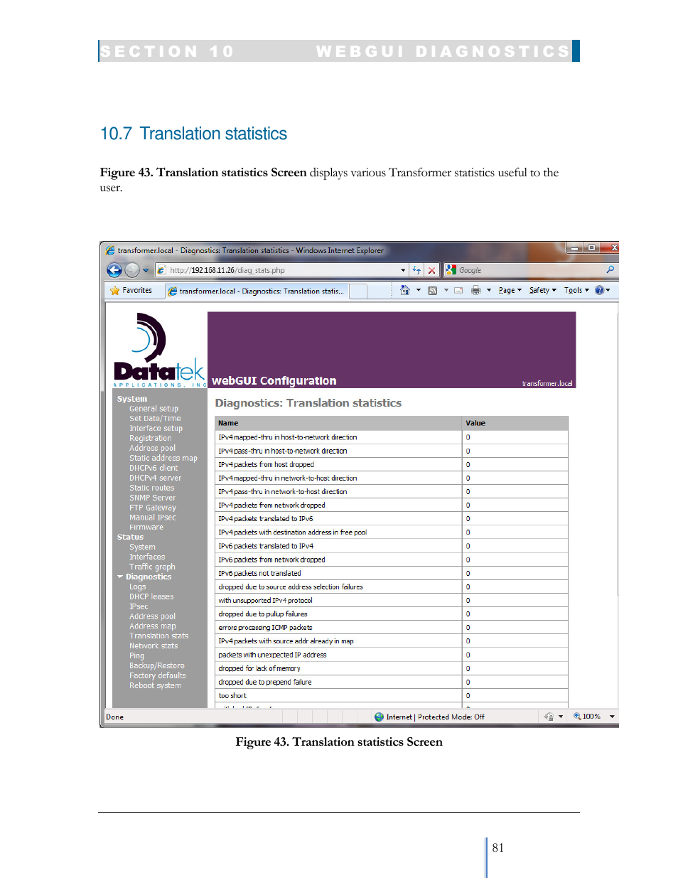 7 translation statistics | Datatek IPv6 Transformer User Manual User Manual | Page 81 / 92