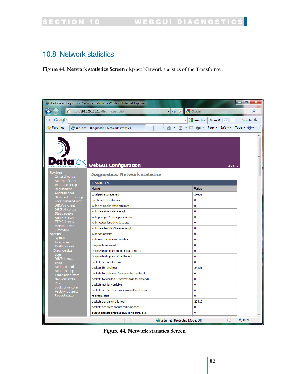 8 network statistics | Datatek IPv6 Transformer User Manual User Manual | Page 82 / 92