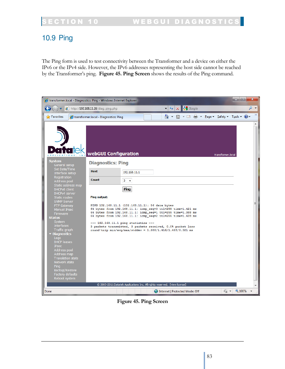 9 ping | Datatek IPv6 Transformer User Manual User Manual | Page 83 / 92