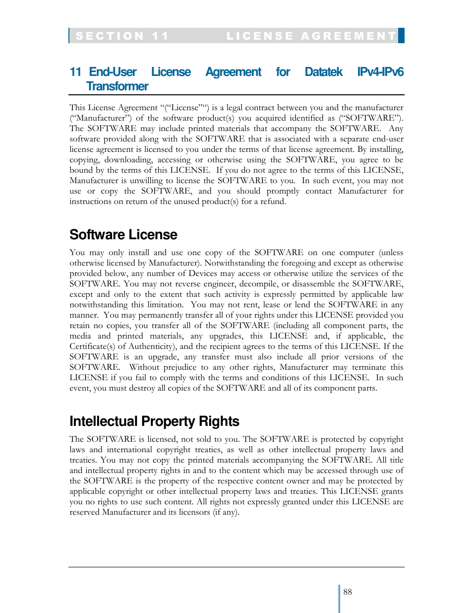 Software license, Intellectual property rights | Datatek IPv6 Transformer User Manual User Manual | Page 88 / 92