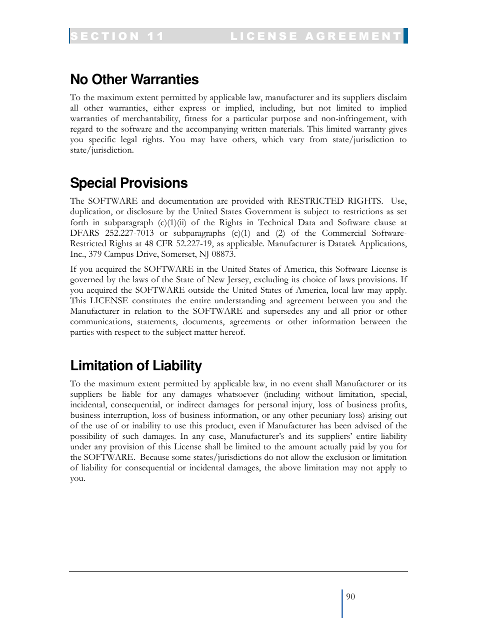 No other warranties, Special provisions, Limitation of liability | Datatek IPv6 Transformer User Manual User Manual | Page 90 / 92