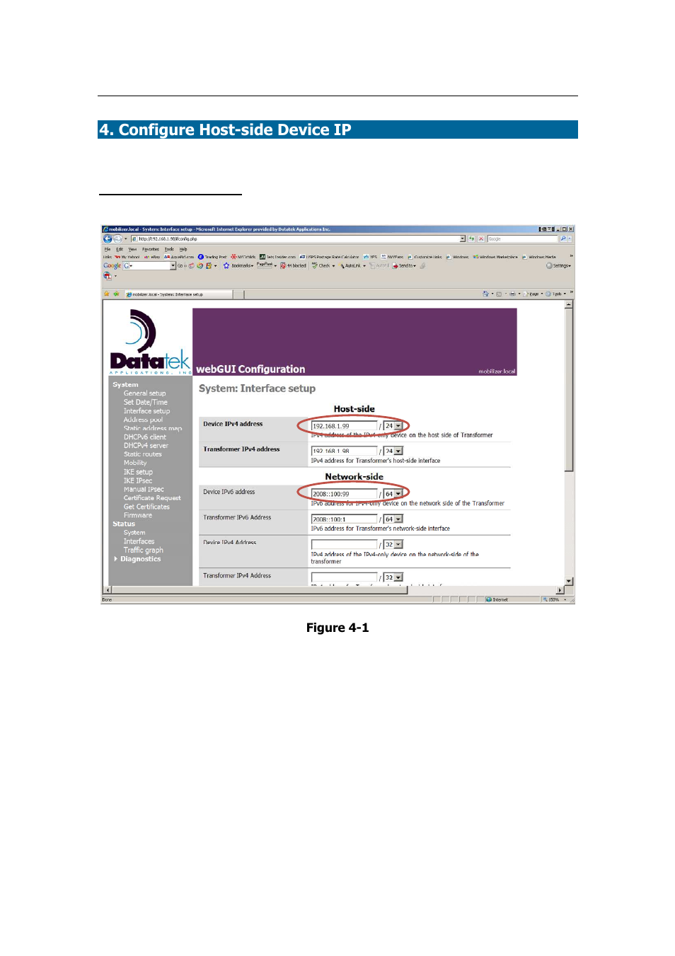 Configure host-side device ip | Datatek IPv6 Transformer Quick Start Guide User Manual | Page 7 / 13