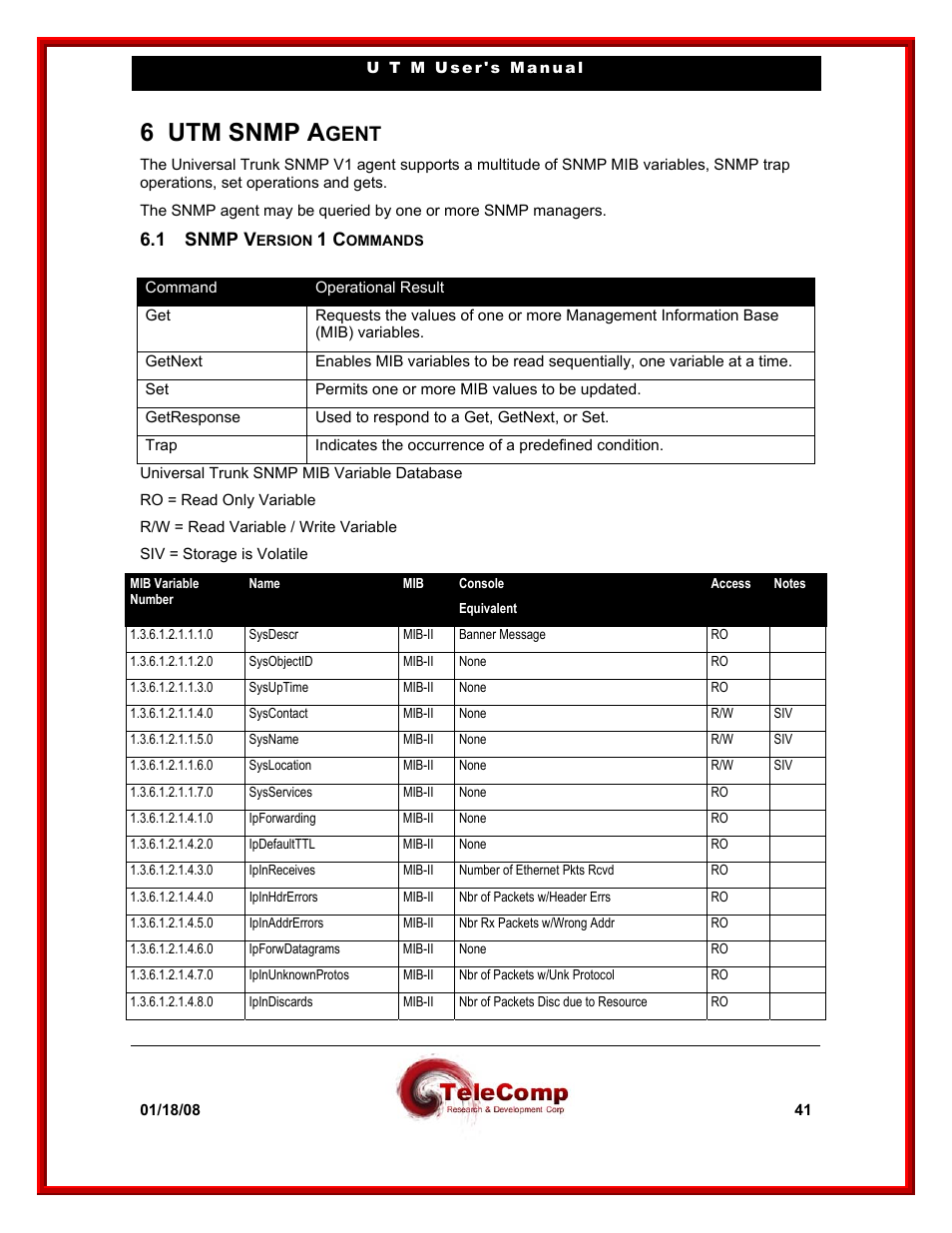 6 utm snmp a, Gent, 1 snmp v | Datatek UTM User Manual | Page 41 / 60