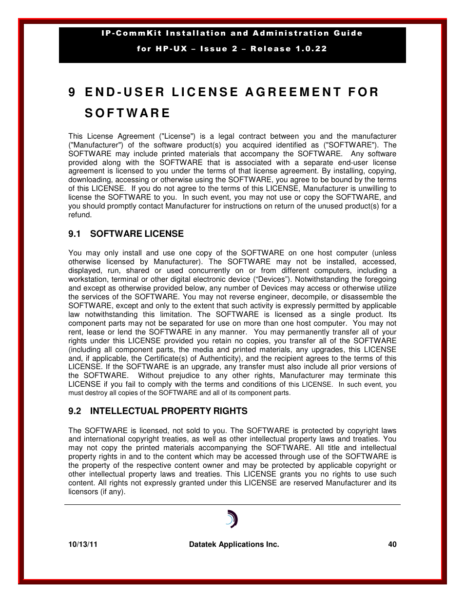 9 e n d - u s e r, F o r | Datatek HP-UX 10.20 (32 bit kernel User Manual | Page 40 / 42