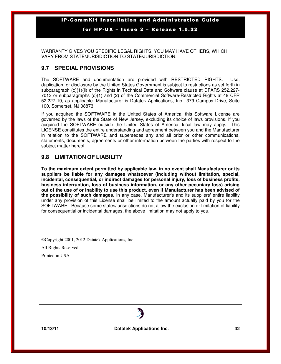 Datatek HP-UX 10.20 (32 bit kernel User Manual | Page 42 / 42