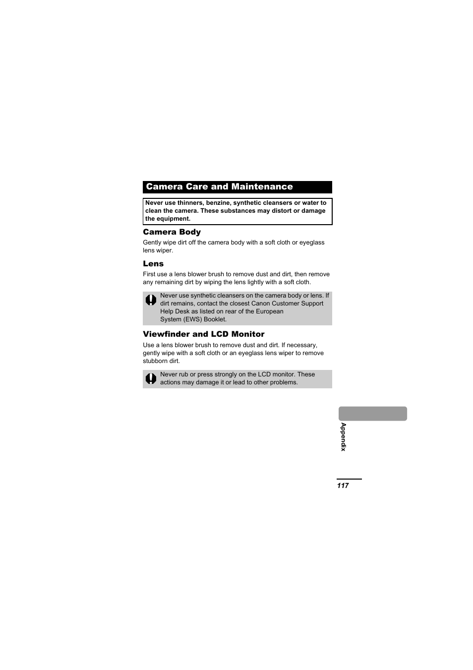 Camera care and maintenance | Canon A610 User Manual | Page 119 / 139