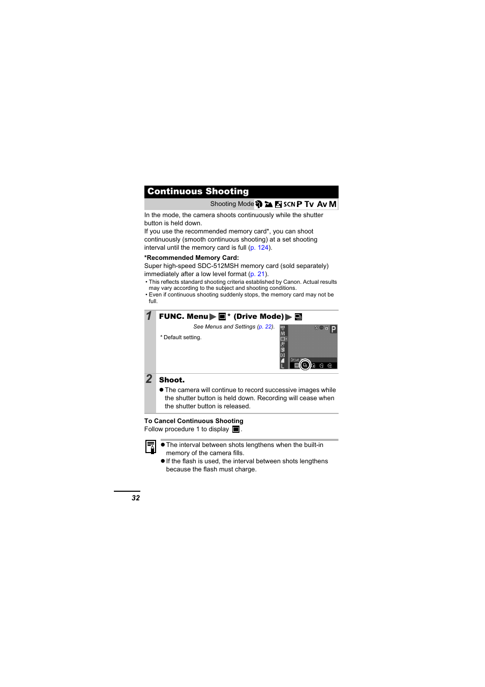 Continuous shooting, P. 32 | Canon A610 User Manual | Page 34 / 139