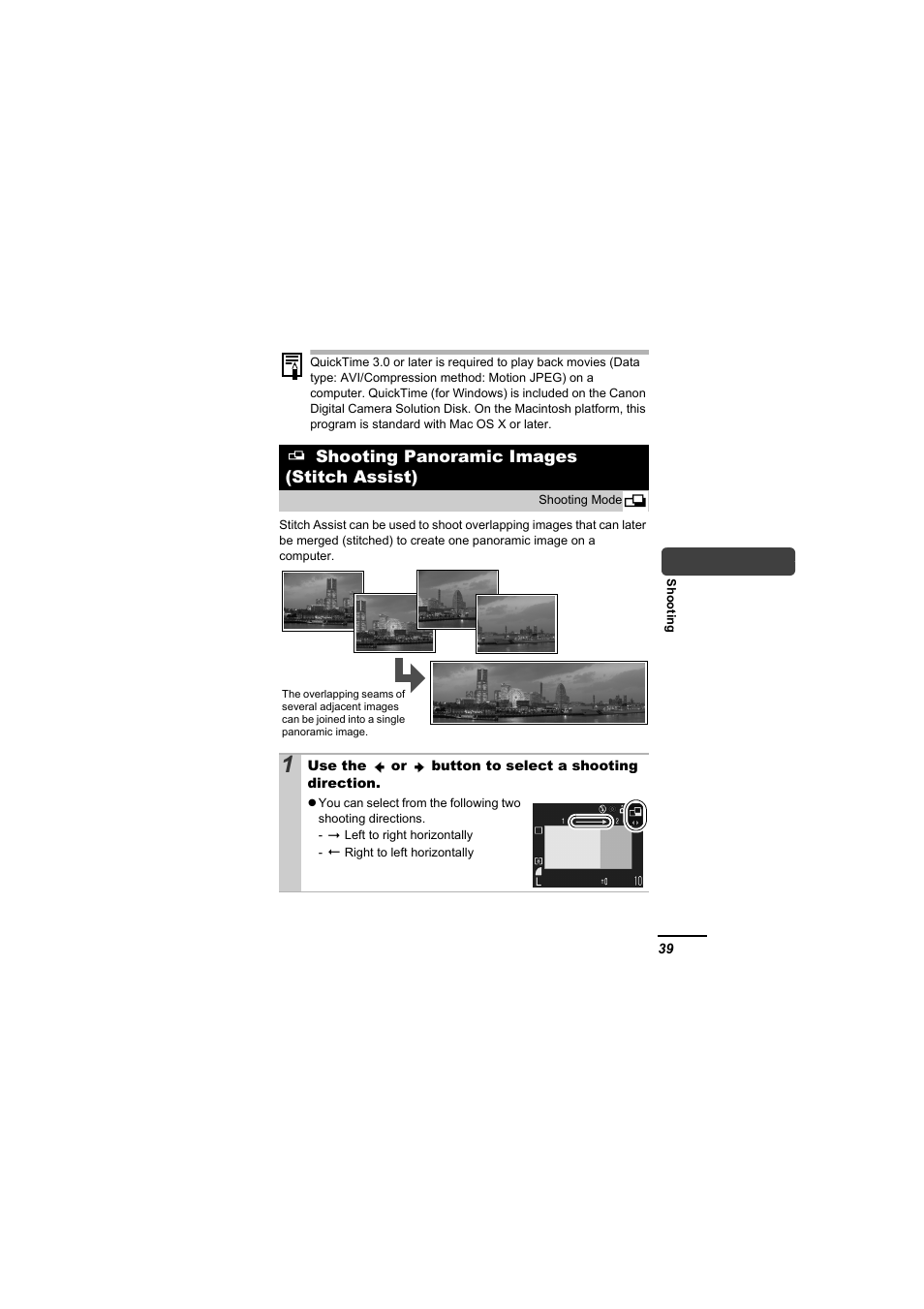 Shooting panoramic images (stitch assist), P. 39 | Canon A610 User Manual | Page 41 / 139