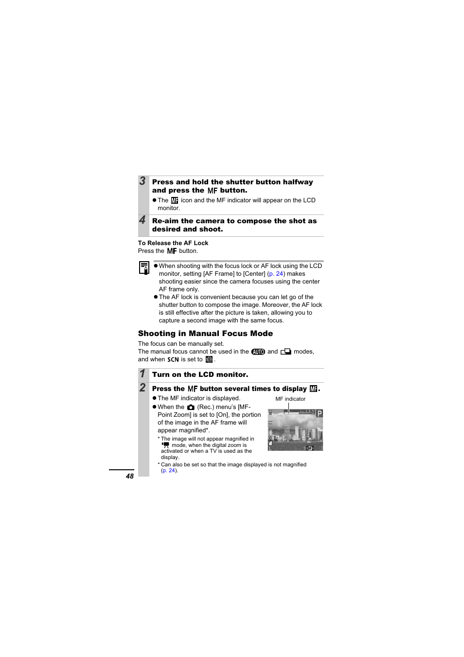 P. 48, Focus | Canon A610 User Manual | Page 50 / 139
