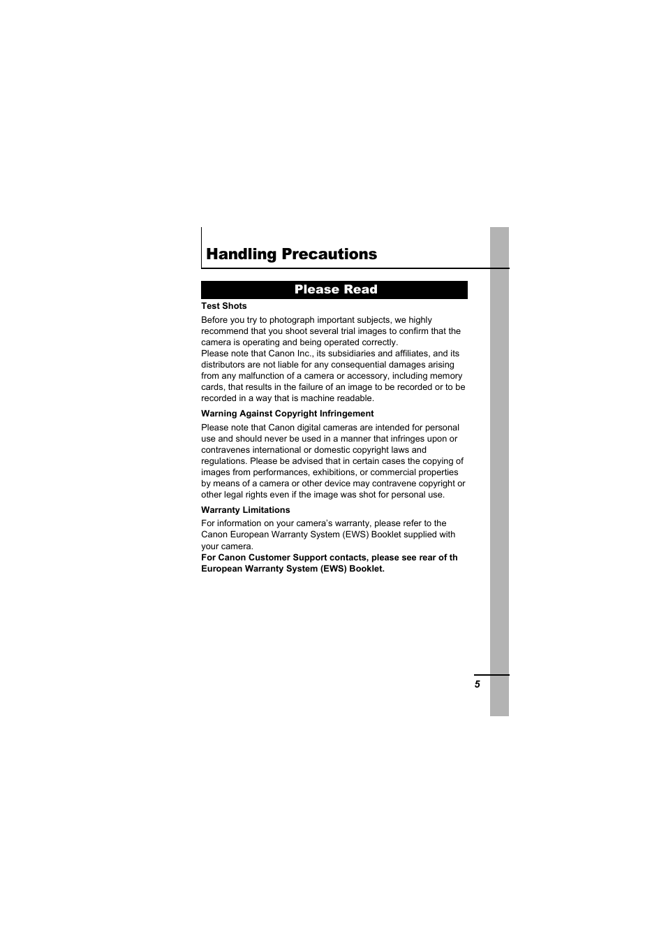 Handling precautions, Please read | Canon A610 User Manual | Page 7 / 139