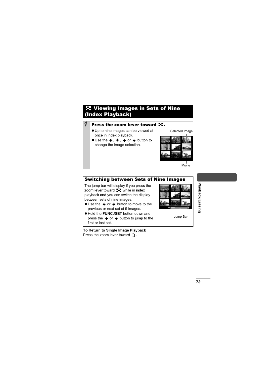 Viewing images in sets of nine (index playback) | Canon A610 User Manual | Page 75 / 139