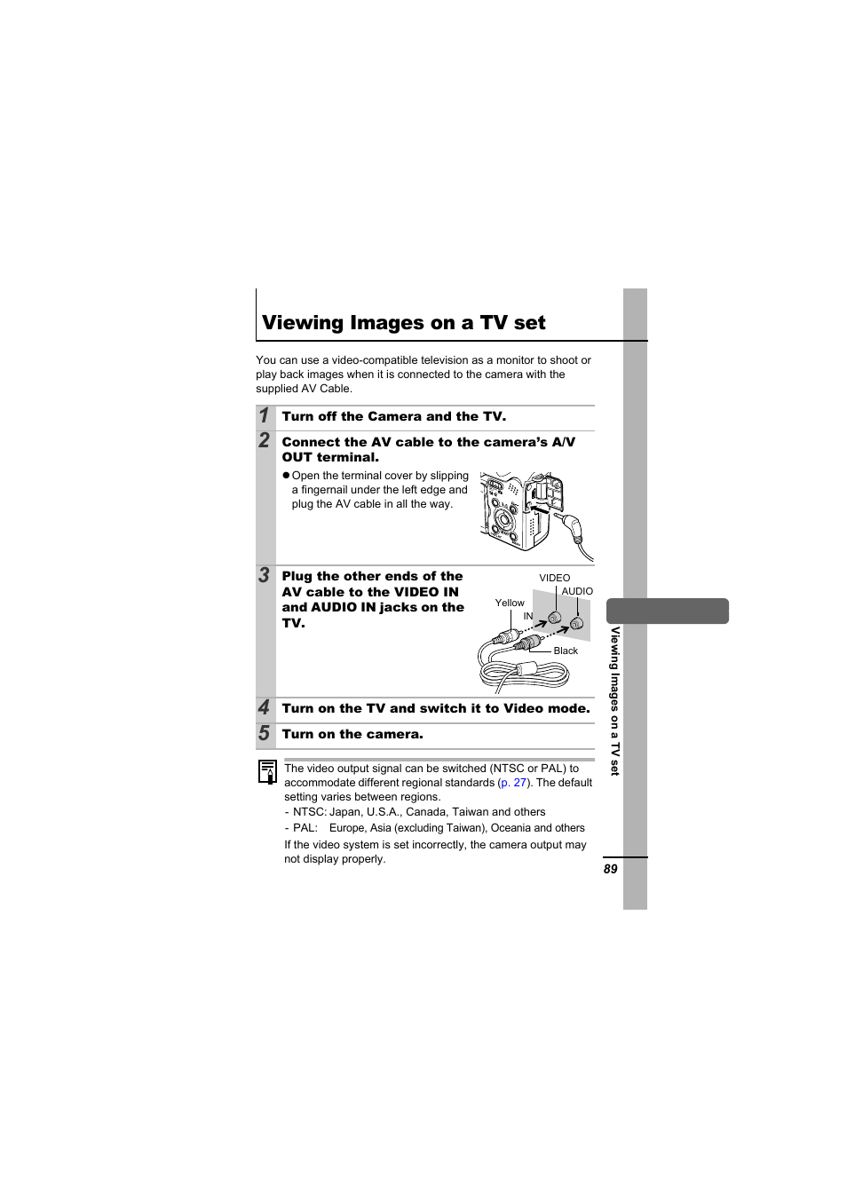 Viewing images on a tv set, P. 89 | Canon A610 User Manual | Page 91 / 139