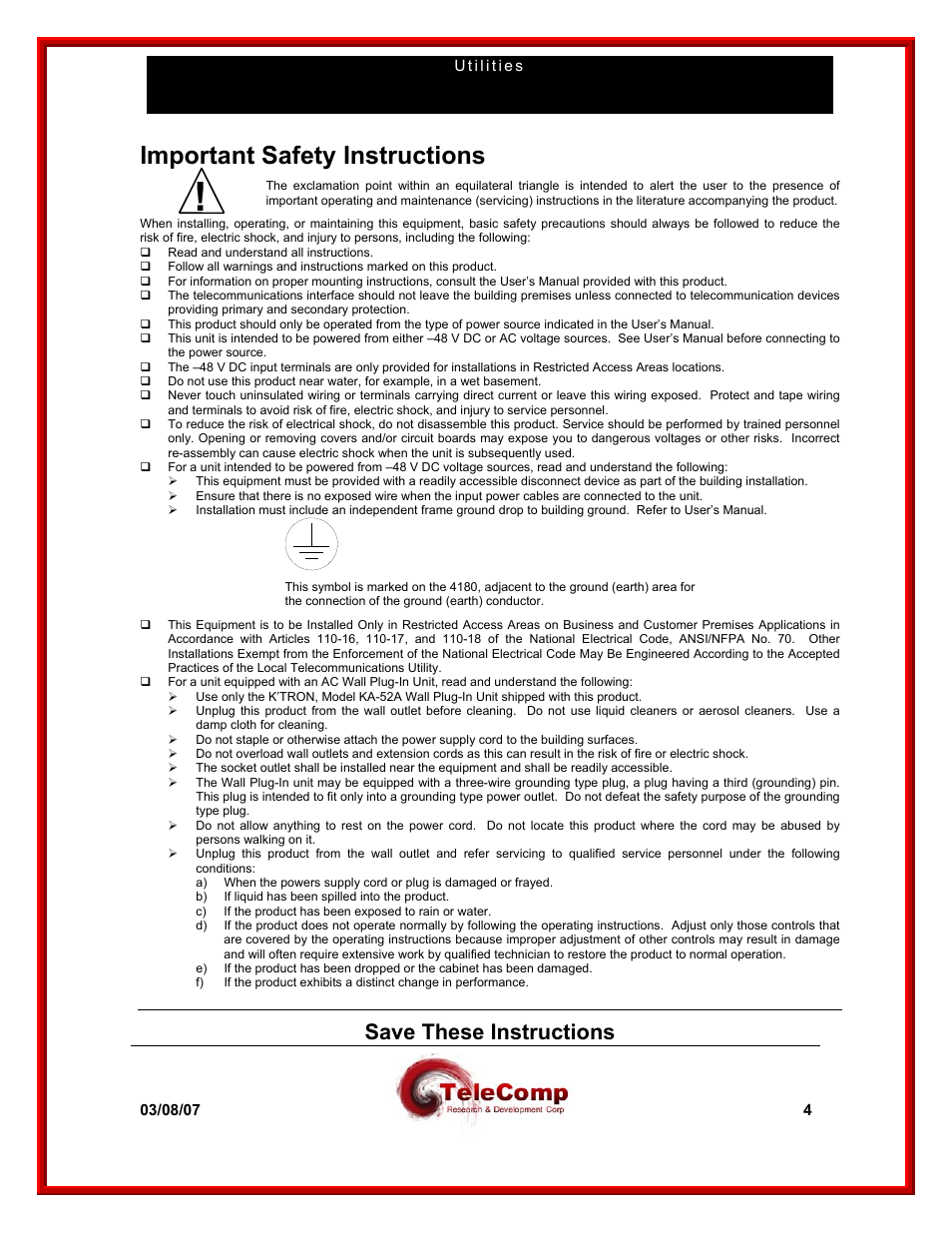 Important safety instructions, Save these instructions | Datatek Upgrade/Backup/Reload User Manual | Page 4 / 22