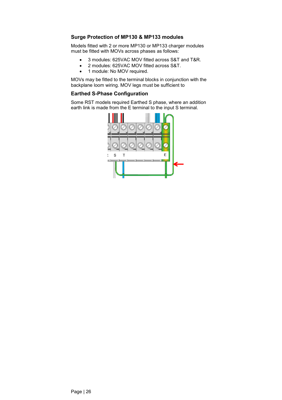 Surge protection of mp130 & mp133 modules, Earthed s-phase configuration | DC Power Technologies FS3 Version 3 - Technical Hardware Manual User Manual | Page 27 / 60