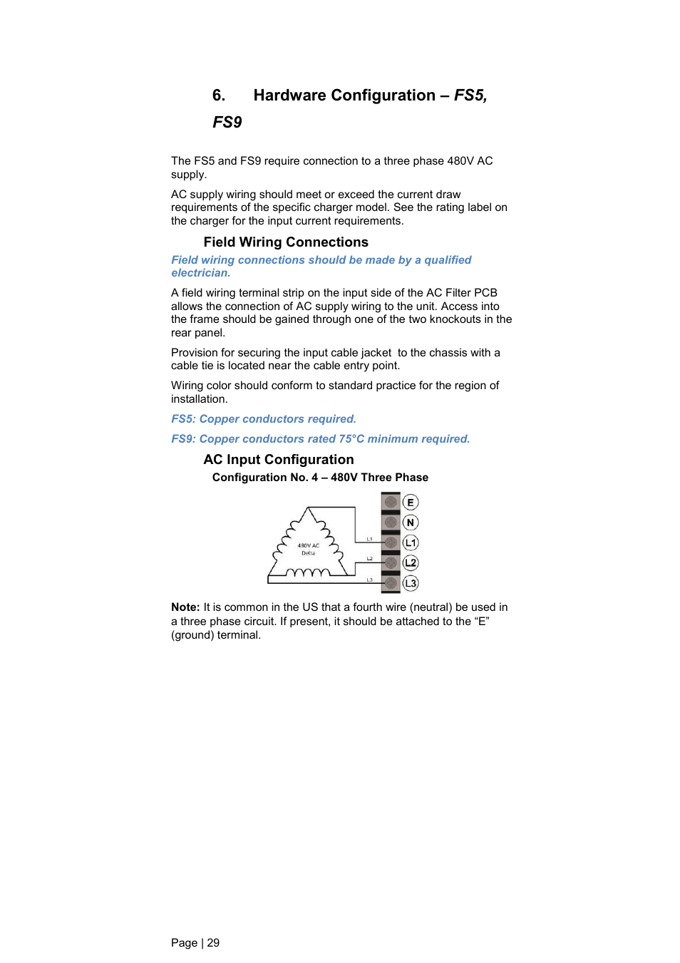 Hardware configuration – fs5, fs9, Field wiring connections, Ac input configuration | DC Power Technologies FS3 Version 3 - Technical Hardware Manual User Manual | Page 30 / 60