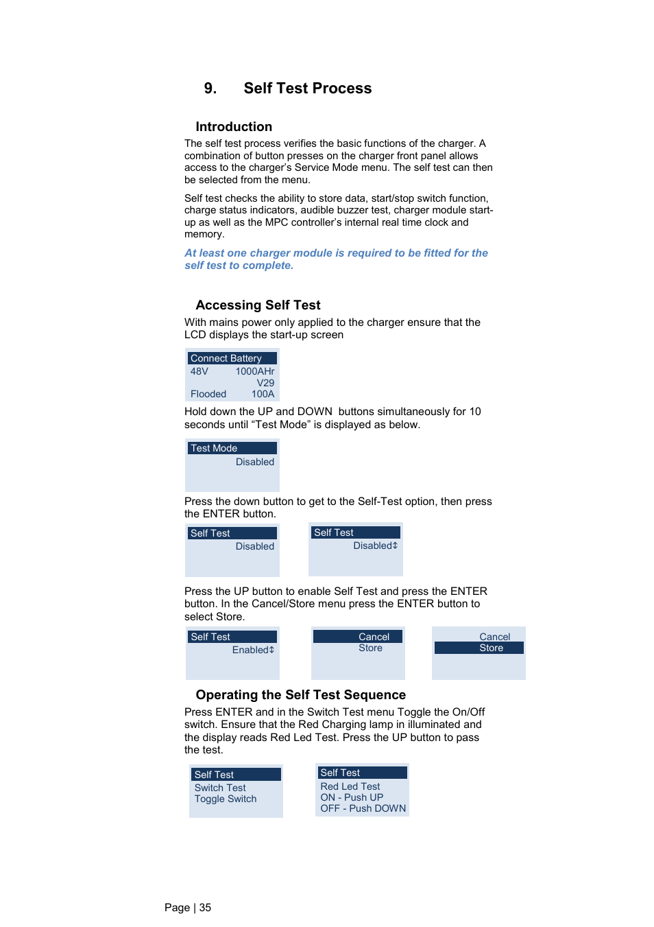 Self test process, Introduction, Accessing self test | Operating the self test sequence | DC Power Technologies FS3 Version 3 - Technical Hardware Manual User Manual | Page 36 / 60
