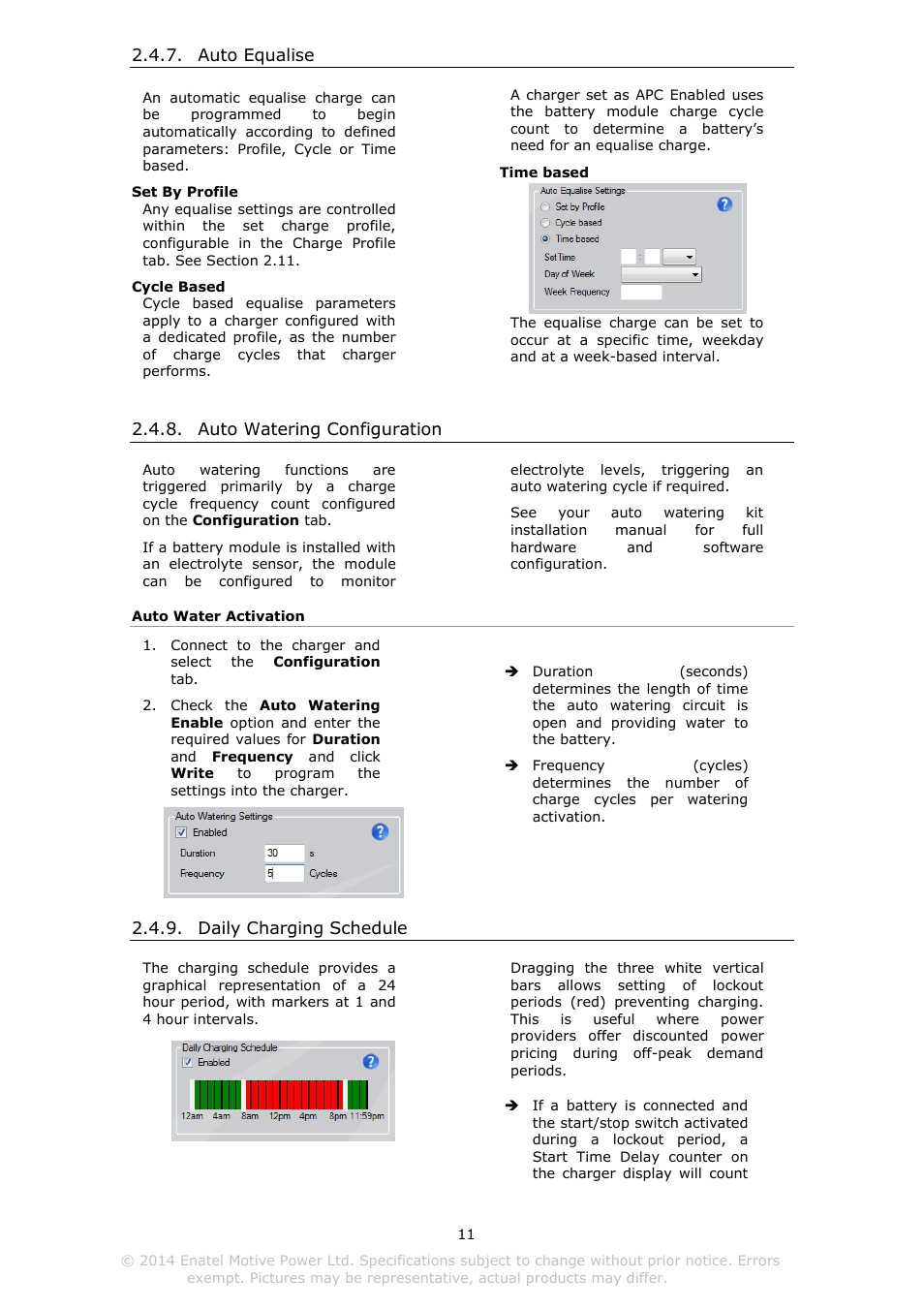 Auto equalise, Auto watering configuration, Daily charging schedule | DC Power Technologies Charger Interface Software Manual User Manual | Page 12 / 50