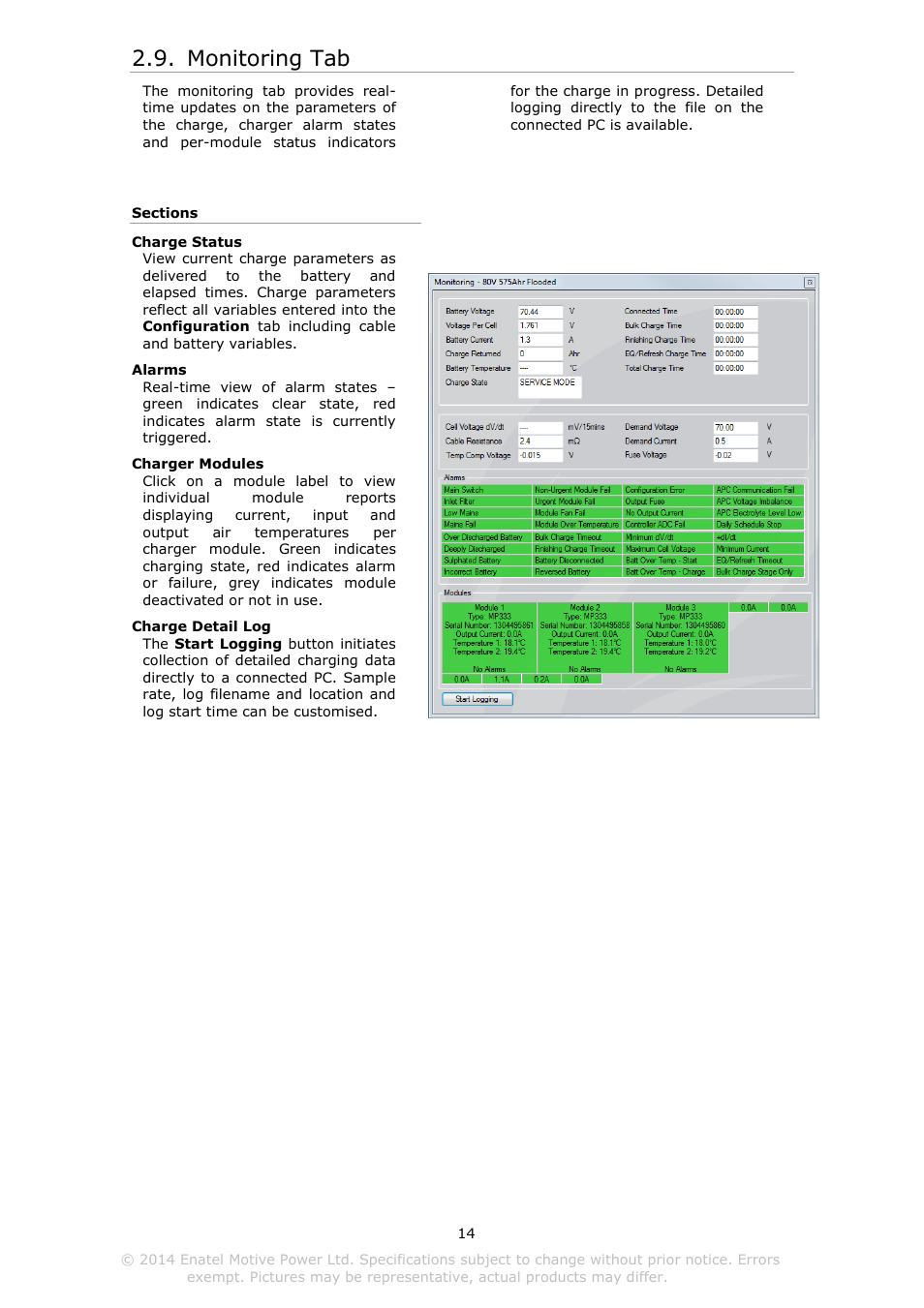 Onitoring, Monitoring tab | DC Power Technologies Charger Interface Software Manual User Manual | Page 15 / 50