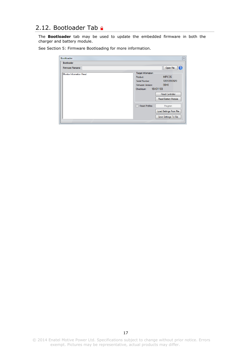 Ootloader, Bootloader tab | DC Power Technologies Charger Interface Software Manual User Manual | Page 18 / 50