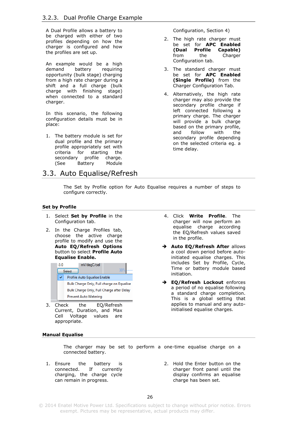 Dual profile charge example, Qualise, Efresh | Auto equalise/refresh | DC Power Technologies Charger Interface Software Manual User Manual | Page 27 / 50