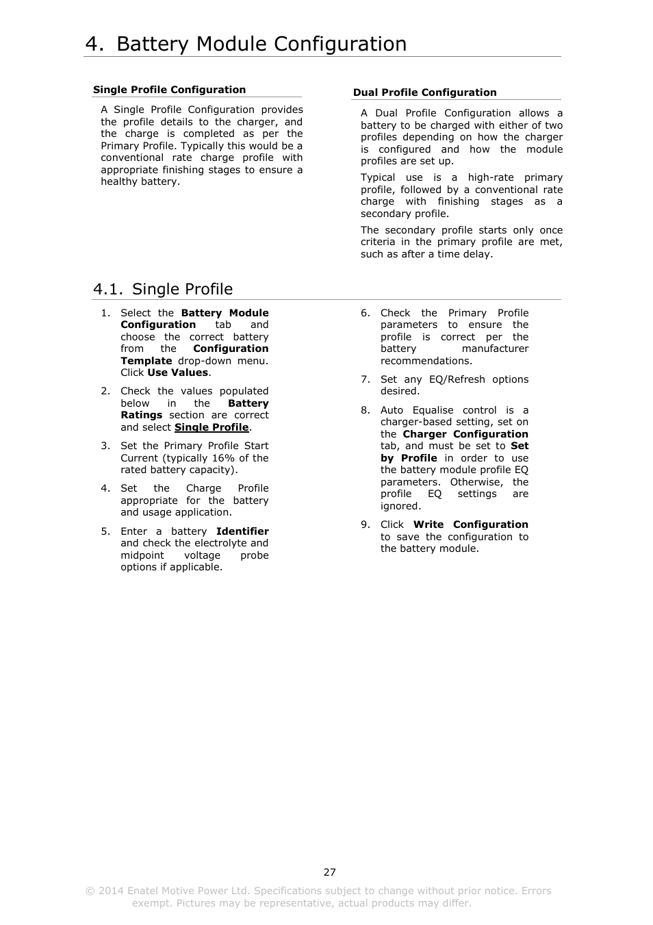 Battery module configuration, Ingle, Rofile | Single profile | DC Power Technologies Charger Interface Software Manual User Manual | Page 28 / 50