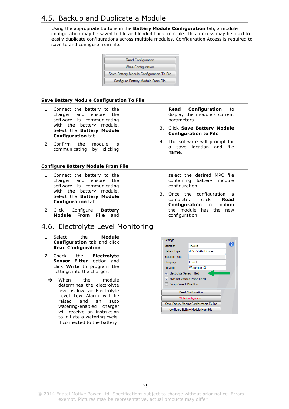 Ackup and, Uplicate a, Odule | Lectrolyte, Evel, Onitoring, Backup and duplicate a module, Electrolyte level monitoring | DC Power Technologies Charger Interface Software Manual User Manual | Page 30 / 50