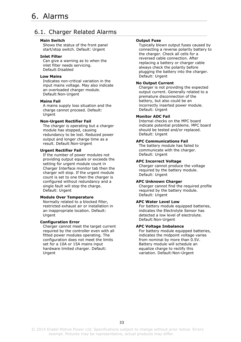 Alarms, Harger, Elated | Larms, Charger related alarms | DC Power Technologies Charger Interface Software Manual User Manual | Page 34 / 50