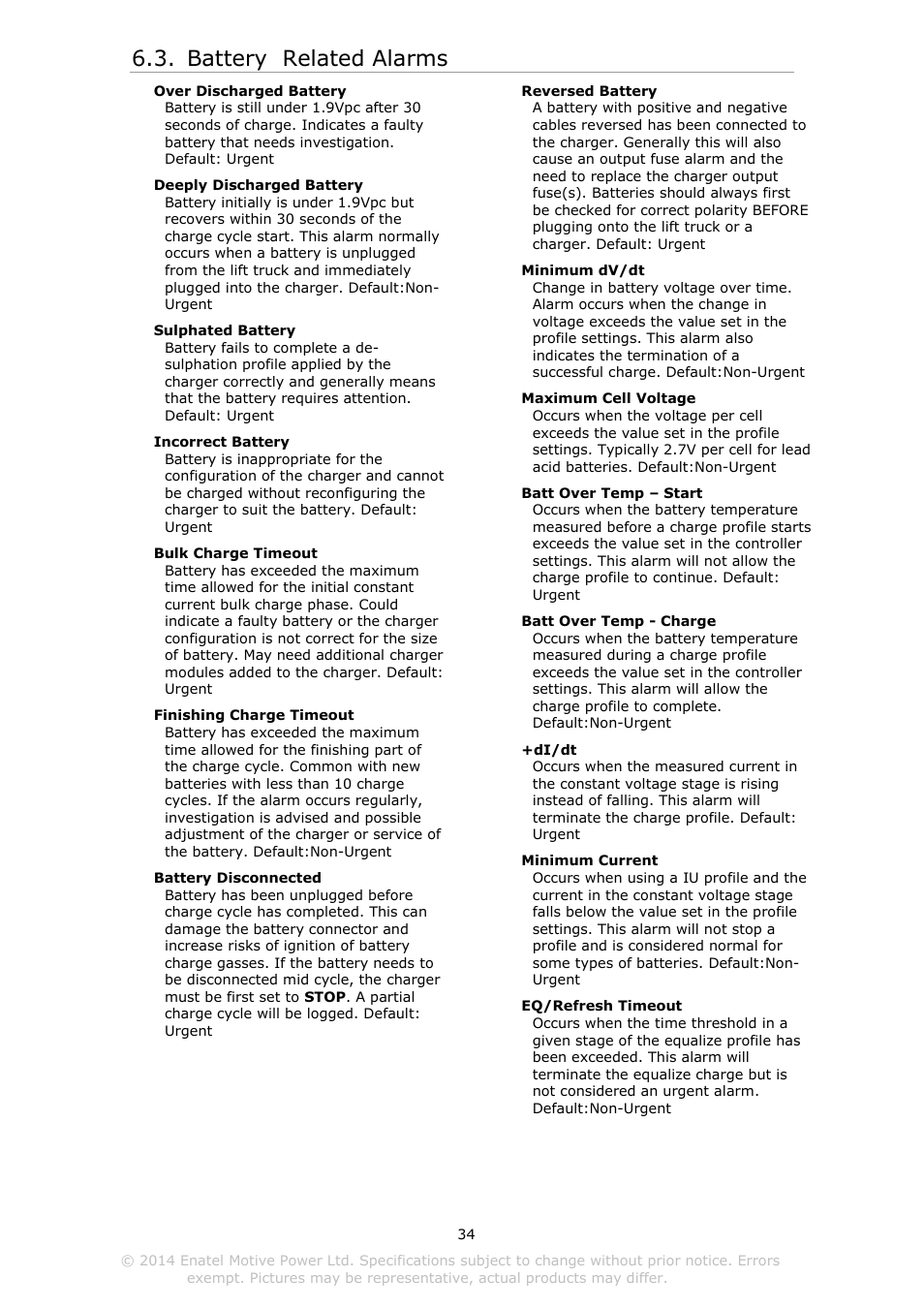 Attery, Elated, Larms | Battery related alarms | DC Power Technologies Charger Interface Software Manual User Manual | Page 35 / 50