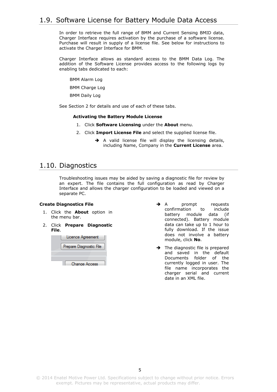 Oftware, Icense for, Attery | Odule, Ccess, Iagnostics, Software license for battery module data access, Diagnostics | DC Power Technologies Charger Interface Software Manual User Manual | Page 6 / 50