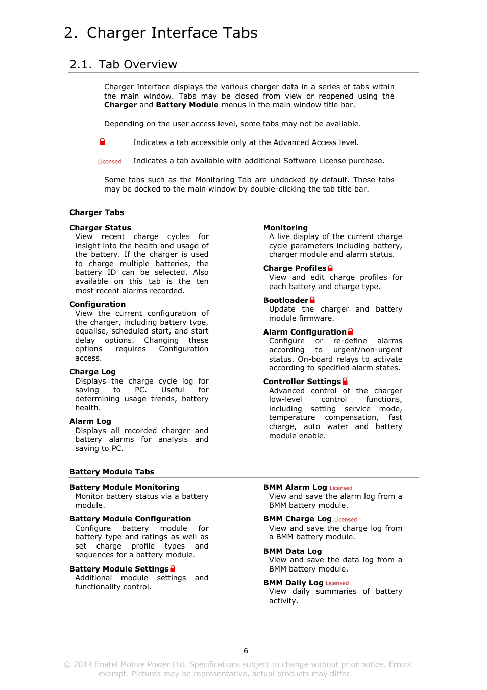 Charger interface tabs, Verview, Tab overview | DC Power Technologies Charger Interface Software Manual User Manual | Page 7 / 50