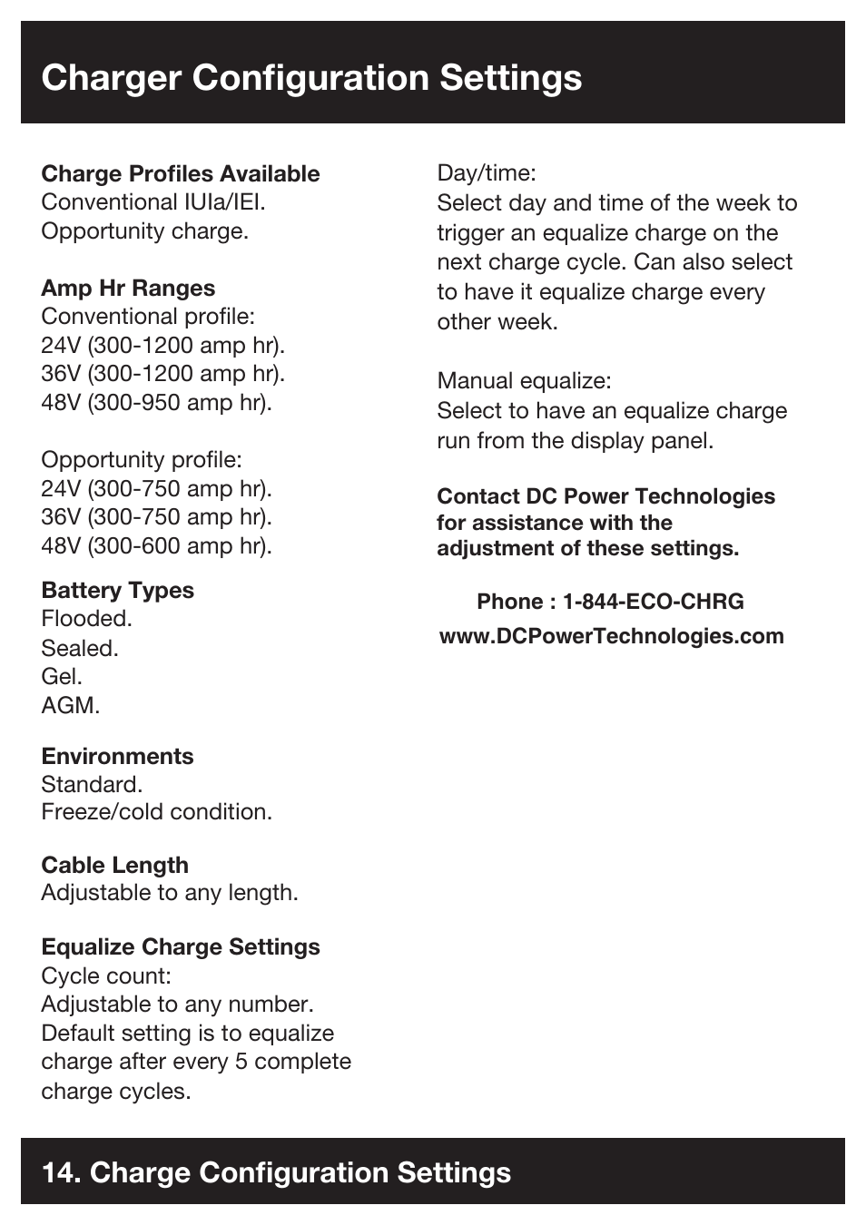 Charger configuration settings, Charge configuration settings | DC Power Technologies FS3 - Owners Manual User Manual | Page 14 / 29