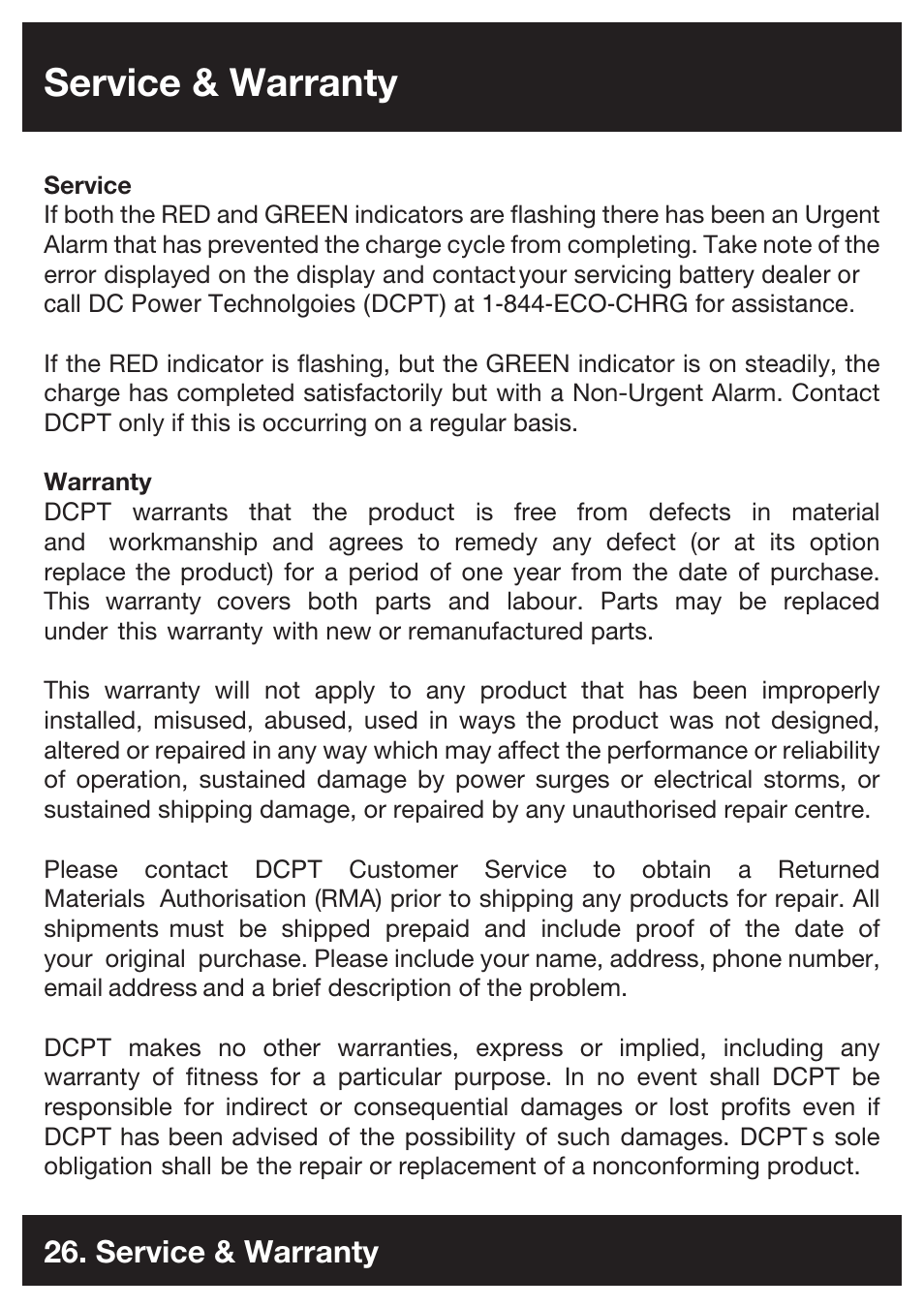Service & warranty | DC Power Technologies FS3 - Owners Manual User Manual | Page 26 / 29