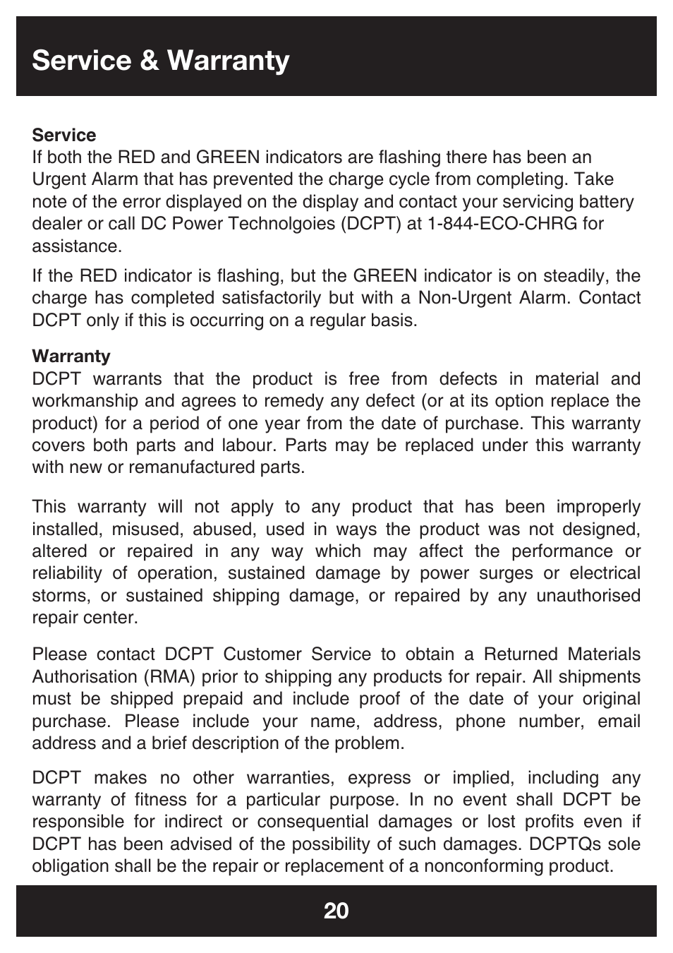 Service & warranty | DC Power Technologies FS5 - Owners Manual User Manual | Page 20 / 25