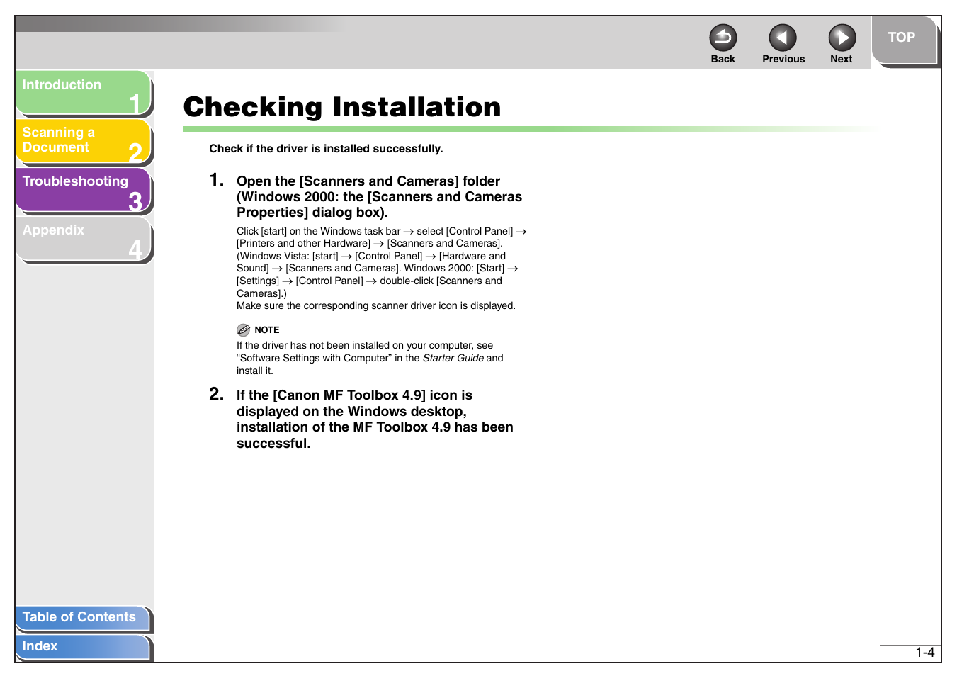 Checking installation, Checking installation -4, Next | Canon MF4200 User Manual | Page 14 / 80