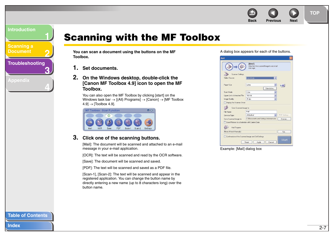 Scanning with the mf toolbox, Scanning with the mf toolbox -7, Next | Canon MF4200 User Manual | Page 21 / 80