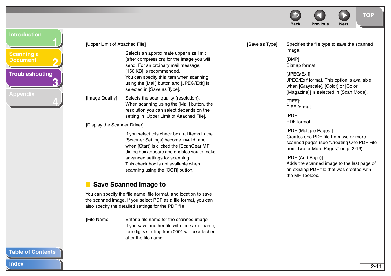 Save scanned image to, Save scanned image to -11, Next | Canon MF4200 User Manual | Page 25 / 80