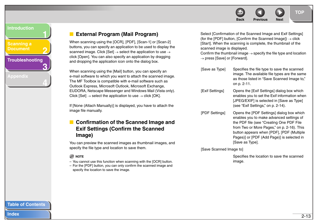 External program (mail program), External program (mail program) -13, See “external program (mail program),” on p. 2-13 | Next | Canon MF4200 User Manual | Page 27 / 80