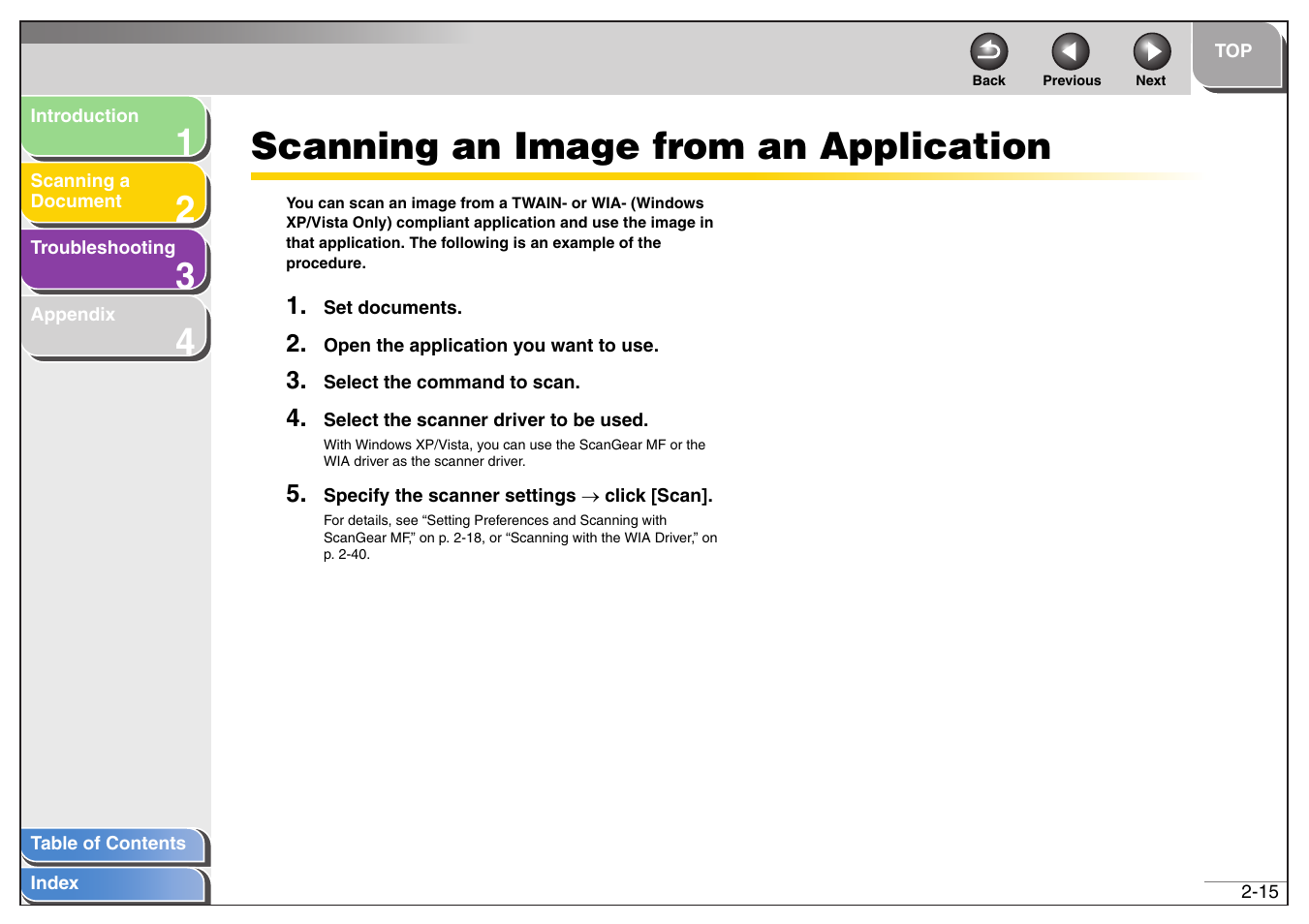 Scanning an image from an application, Scanning an image from an application -15, Next | Canon MF4200 User Manual | Page 29 / 80