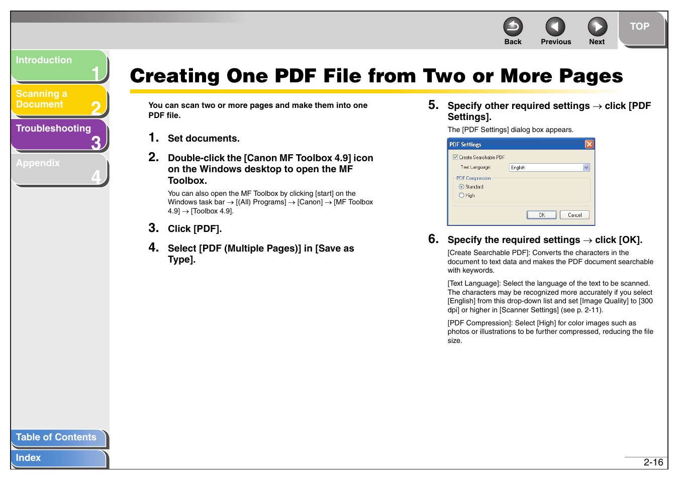 Next, Creating one pdf file from two or more pages | Canon MF4200 User Manual | Page 30 / 80