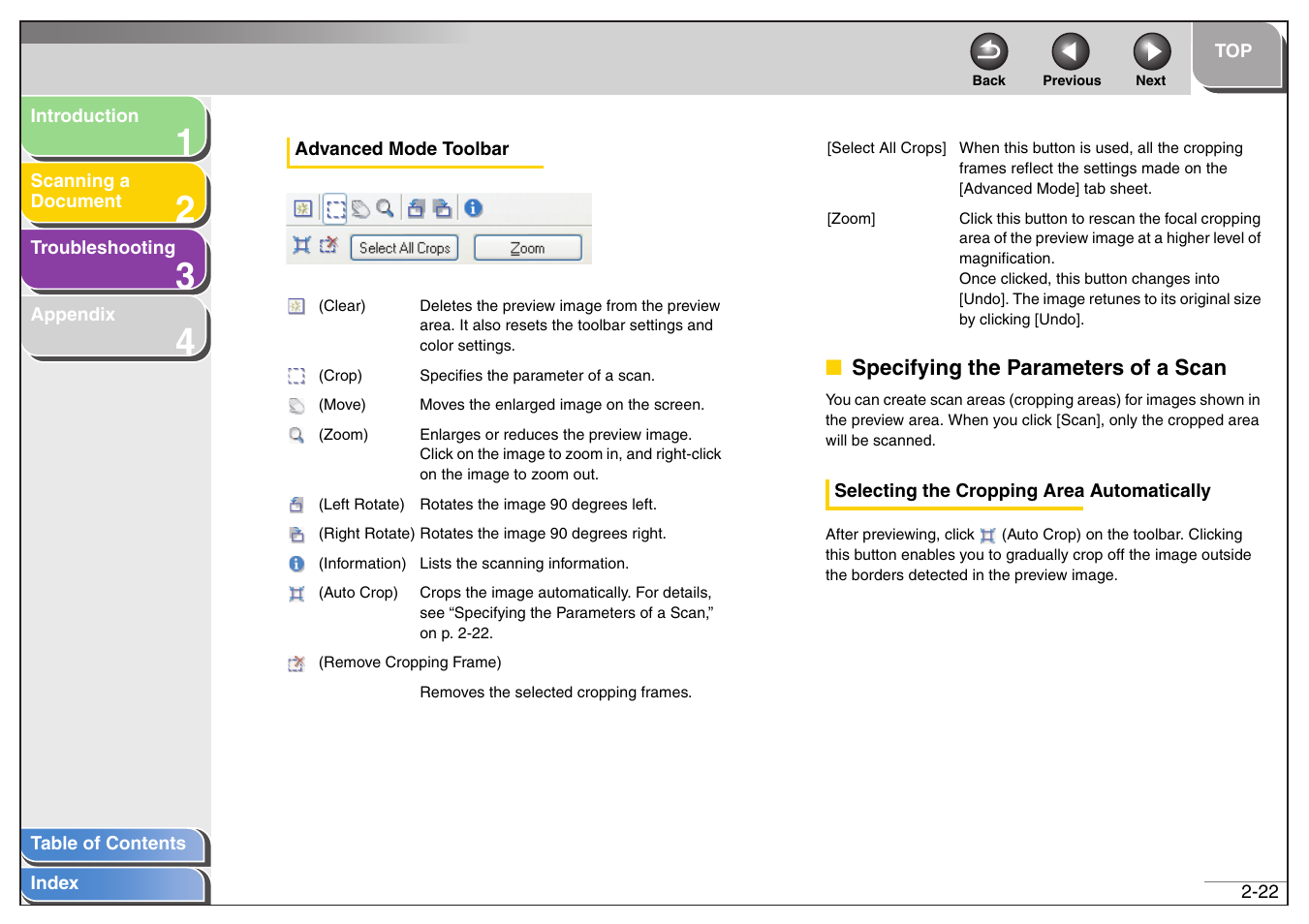 Specifying the parameters of a scan, Specifying the parameters of a scan -22, Next | Canon MF4200 User Manual | Page 36 / 80