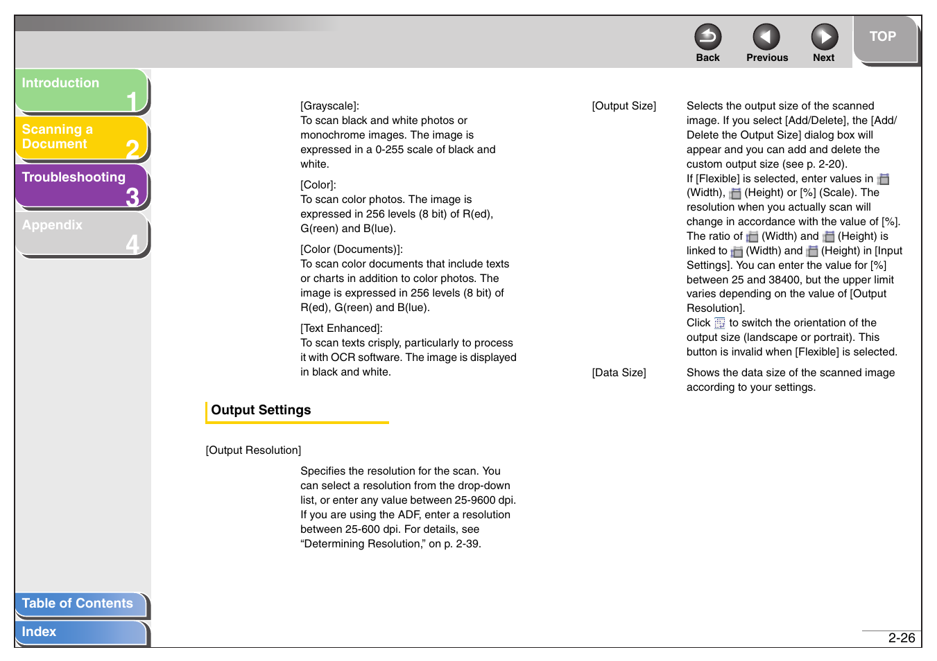 See “output settings,” on p. 2-26, Next | Canon MF4200 User Manual | Page 40 / 80