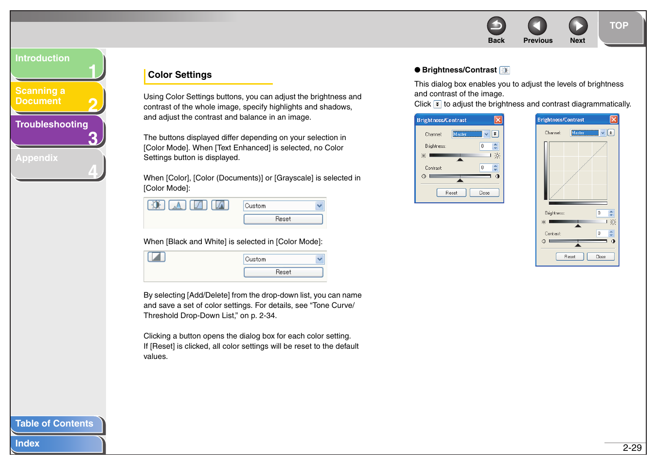 See “color settings,” on p. 2-29, Next | Canon MF4200 User Manual | Page 43 / 80
