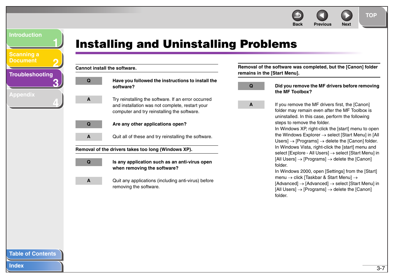 Installing and uninstalling problems, Installing and uninstalling problems -7, Next | Canon MF4200 User Manual | Page 68 / 80