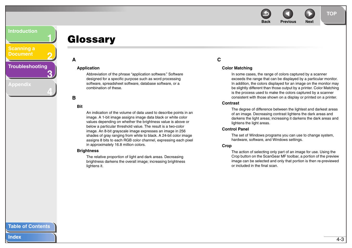 Glossary, Glossary -3, Next | Canon MF4200 User Manual | Page 72 / 80