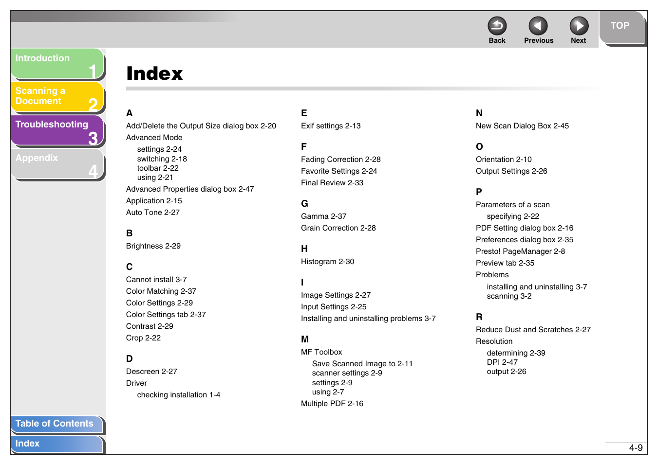 Index, Index -9, Next | Canon MF4200 User Manual | Page 78 / 80