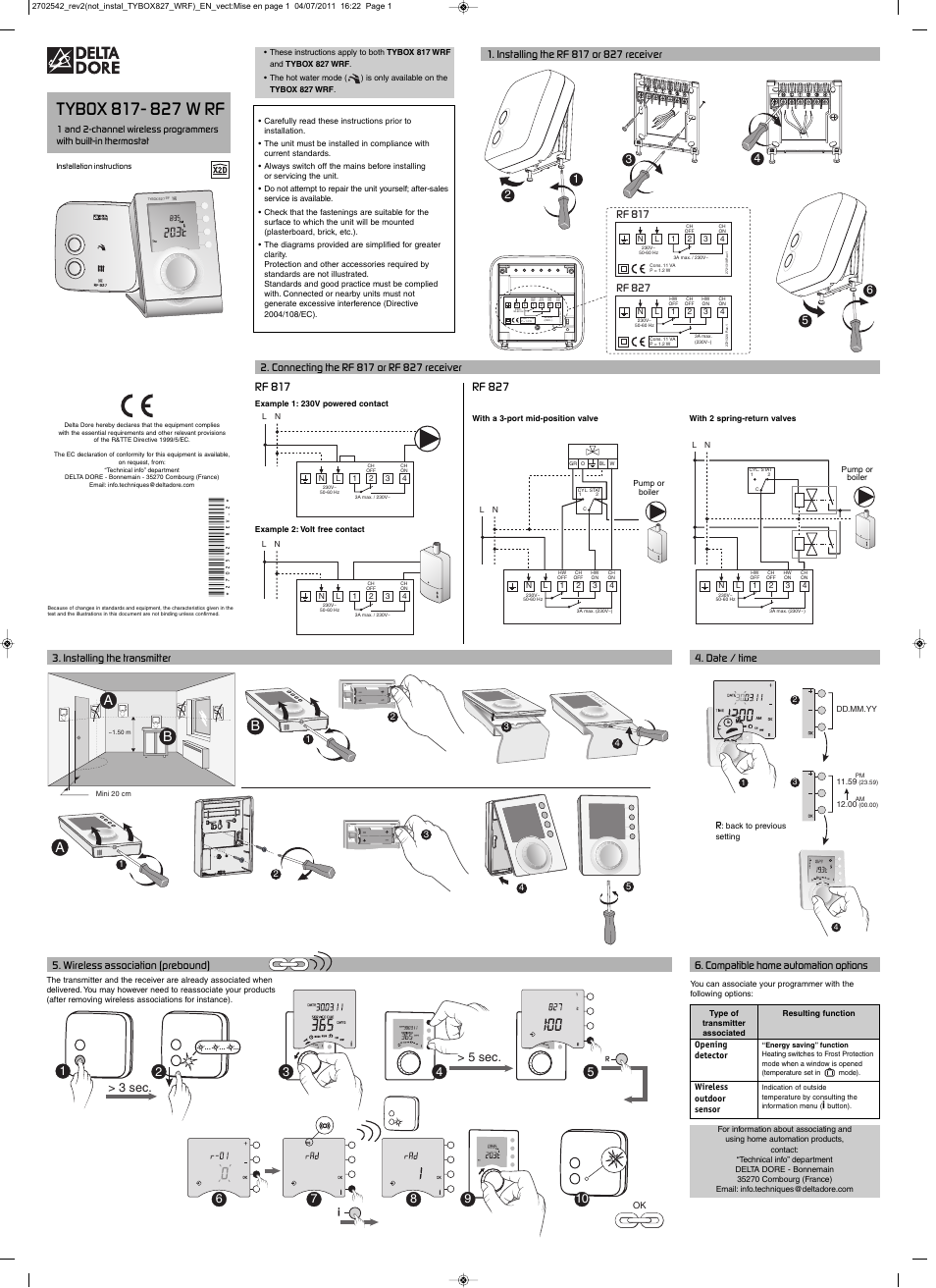Delta Dore 827 W RF TYBOX Installation User Manual | 2 pages