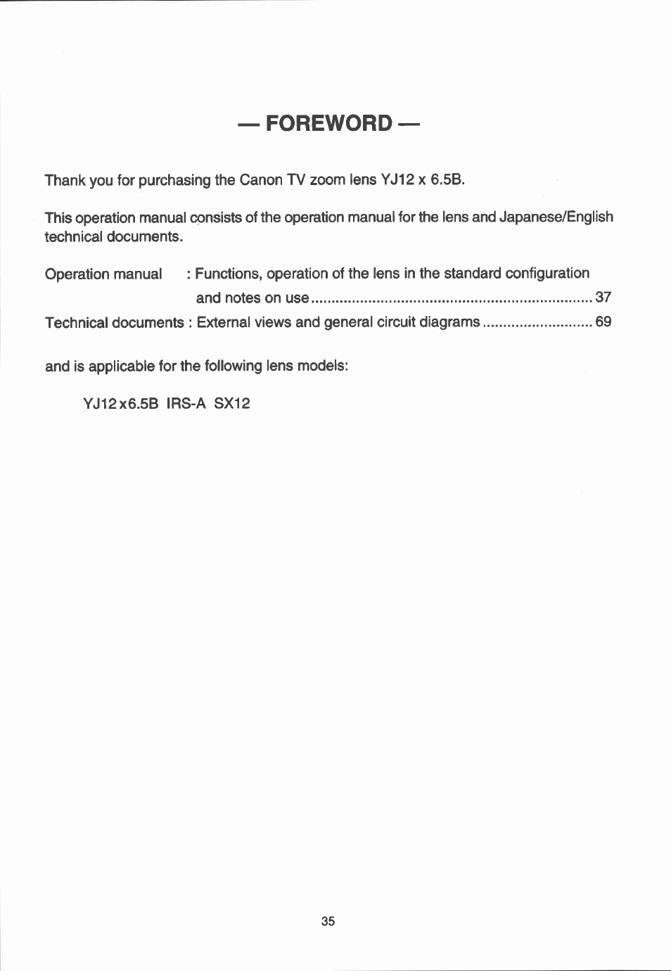 Foreword | Canon YJ12X6.5B IRS-A User Manual | Page 7 / 46