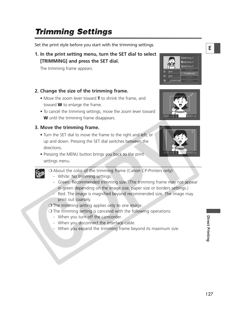 Trimming settings | Canon Elura 70 User Manual | Page 127 / 162