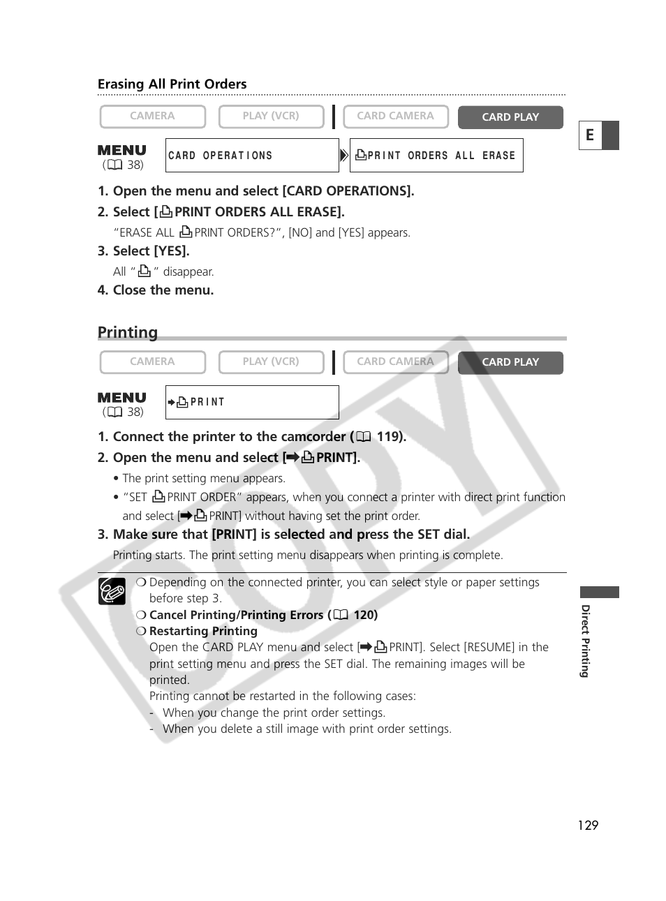 Printing | Canon Elura 70 User Manual | Page 129 / 162