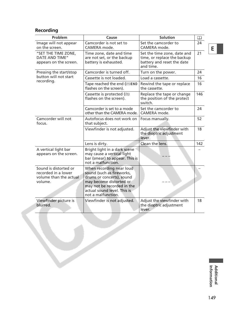 Recording | Canon Elura 70 User Manual | Page 149 / 162